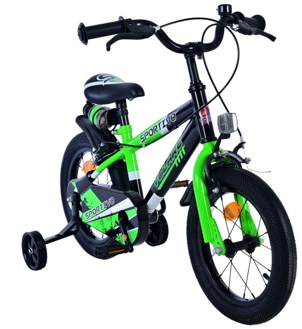 Volare Sportivo Kinderfiets - Jongens - 14 inch - Groen Zwart - Twee Handremmen