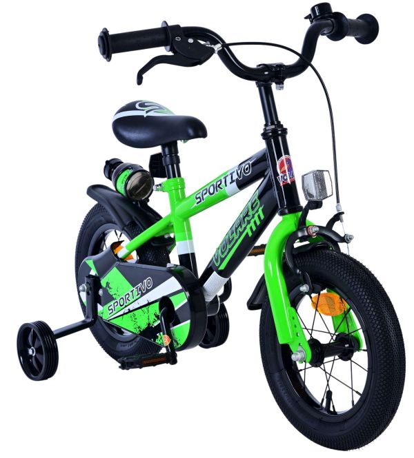 Volare Sportivo Kinderfiets - Jongens - 12 inch - Groen Zwart Volare Sportivo Kinderfiets - Jongens - 12 inch - Groen Zwart