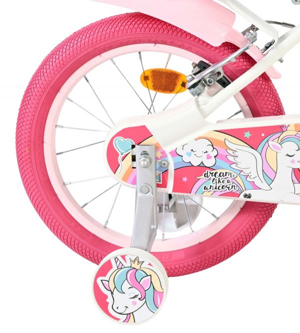 Volare Unicorn Kinderfiets - Meisjes - 16 inch - Wit - Twee Handremmen