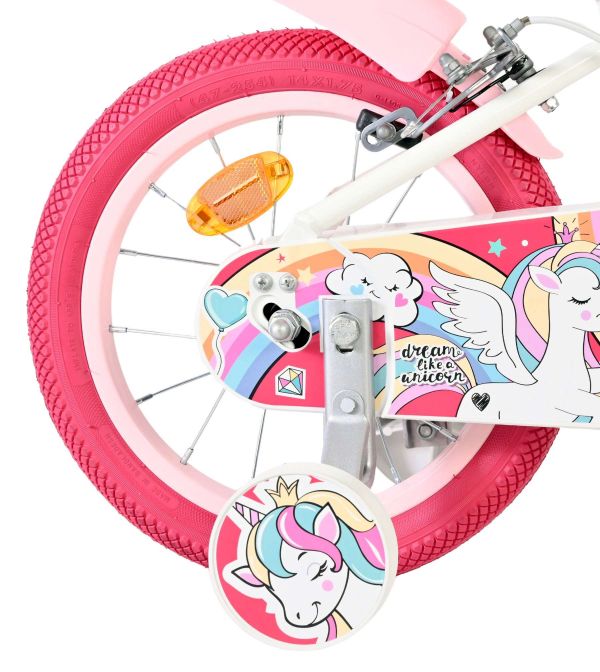 Volare Unicorn Kinderfiets - Meisjes - 14 inch - Wit - Twee Handremmen