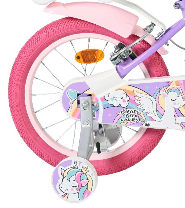 Volare Unicorn Kinderfiets - Meisjes - 16 inch - Paars - Twee Handremmen