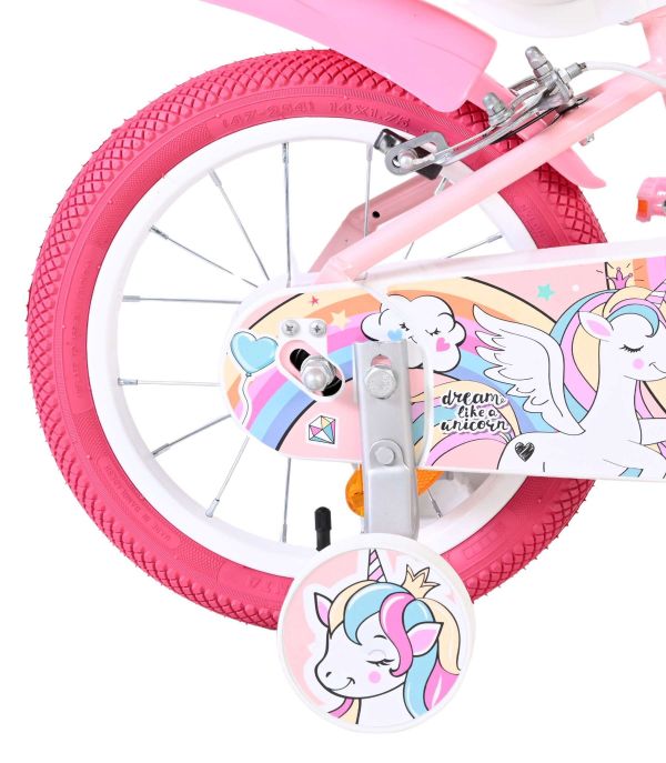 Volare Unicorn Kinderfiets - Meisjes - 14 inch - Roze - Twee Handremmen