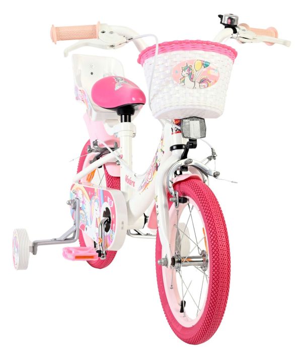 Volare Unicorn Kinderfiets - Meisjes - 14 inch - Wit - Twee Handremmen