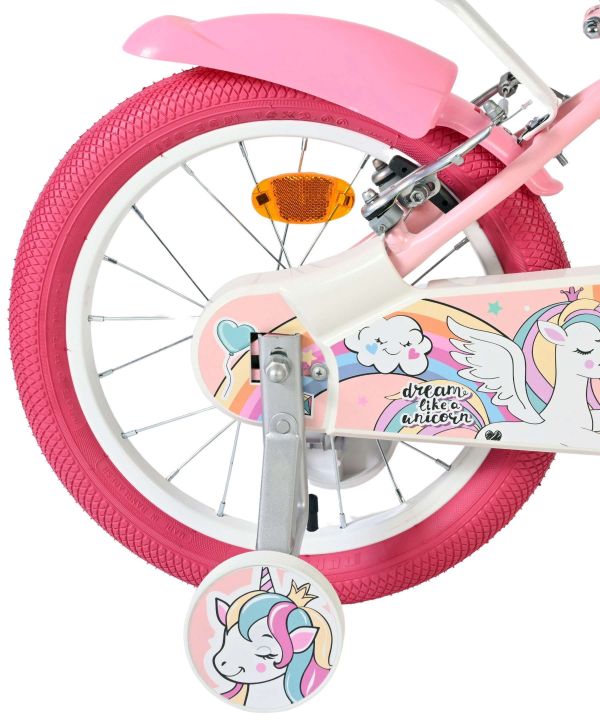 Volare Unicorn Kinderfiets - Meisjes - 16 inch - Roze - Twee Handremmen