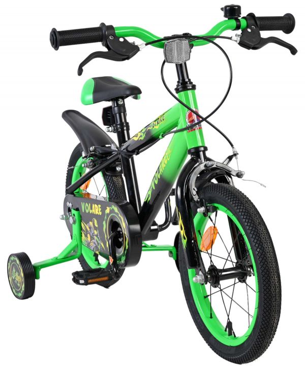 Volare Strike Kinderfiets - Jongens - 14 inch - Zwart Groen - Twee handremmen