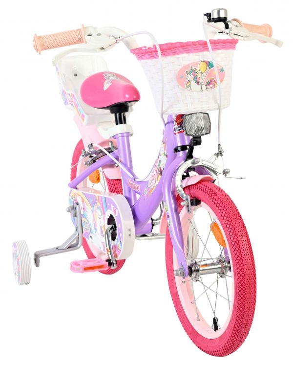 Volare Unicorn Kinderfiets - Meisjes - 14 inch - Paars - Twee Handremmen