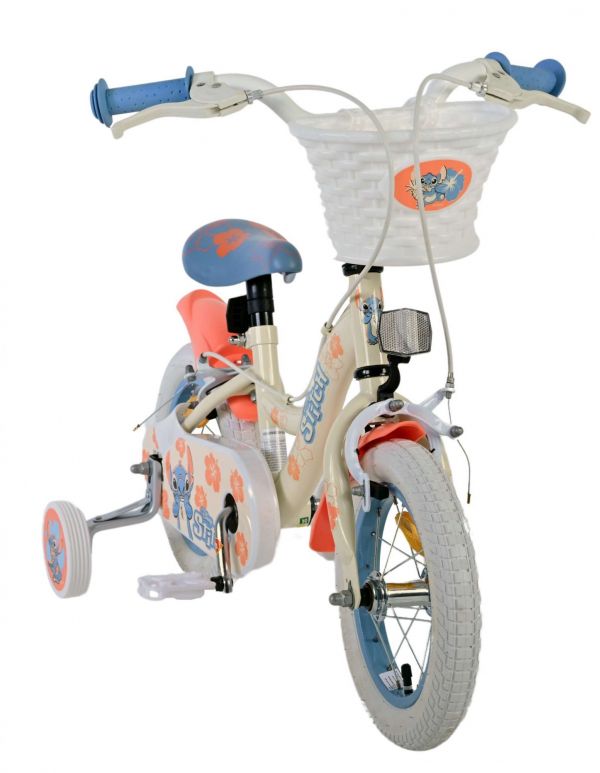 Disney Stitch Kinderfiets - Meisjes - 12 inch - Twee handremmen - Crème Koraal Blauw
