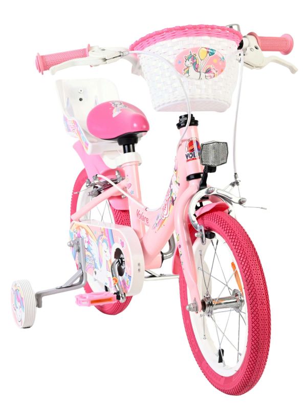 Volare Unicorn Kinderfiets - Meisjes - 14 inch - Roze - Twee Handremmen
