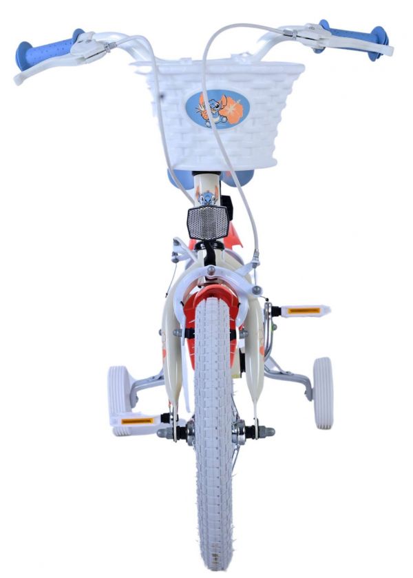 Disney Stitch Kinderfiets - Meisjes - 14 inch - Crème Koraal Blauw - Twee handremmen